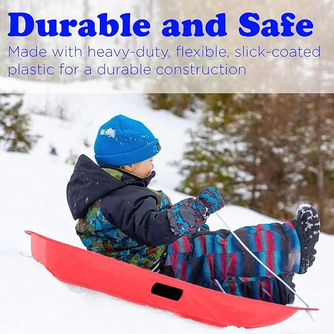 Slippery Racer Downhill Sprinter Flexible Kids Toddler Plastic Cold-Resistant Toboggan Snow Sled with Pull Rope and Handles -35 Inch