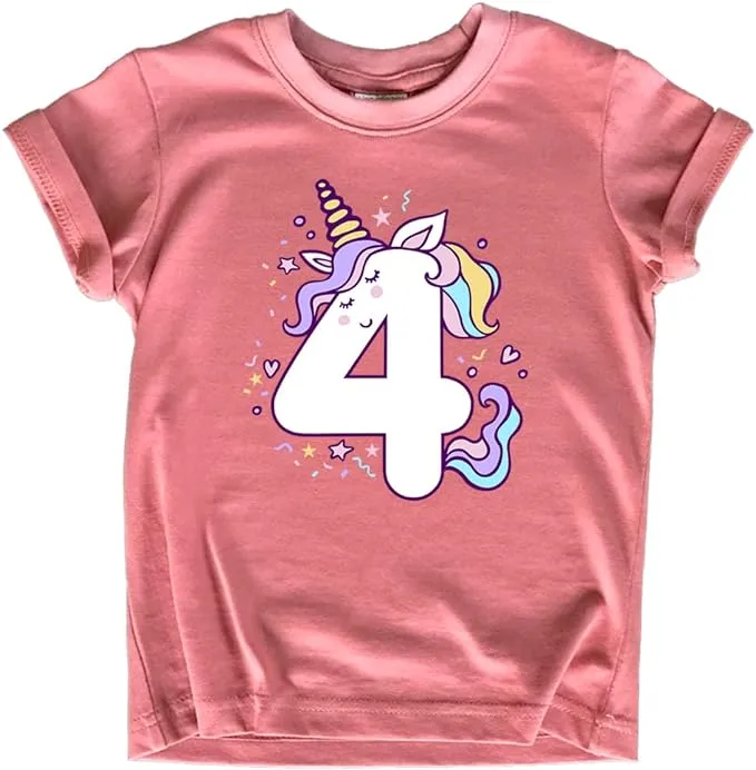 Unicorn 4th Birthday Shirts for Toddler Girls Outfit 4 Year Old Fourth Four Shirt ...