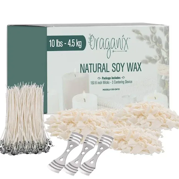 DIY Candle Making Kit and Candle Making Supplies - 10 lbs Soy Candle Wax - 150 6-Inch Pre-Waxed Candle Wicks - 3 Metal Centering Devices