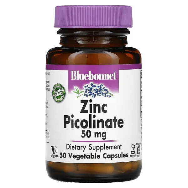 Bluebonnet Nutrition Zinc Picolinate 50 mg Vegetable Capsules, Best for Hormonal & Immune Health, Prostate Health, Skin, Vegan, Non GMO, Gluten Free, Soy Free, Milk Free, Kosher, 100 Vegetable Capsule
