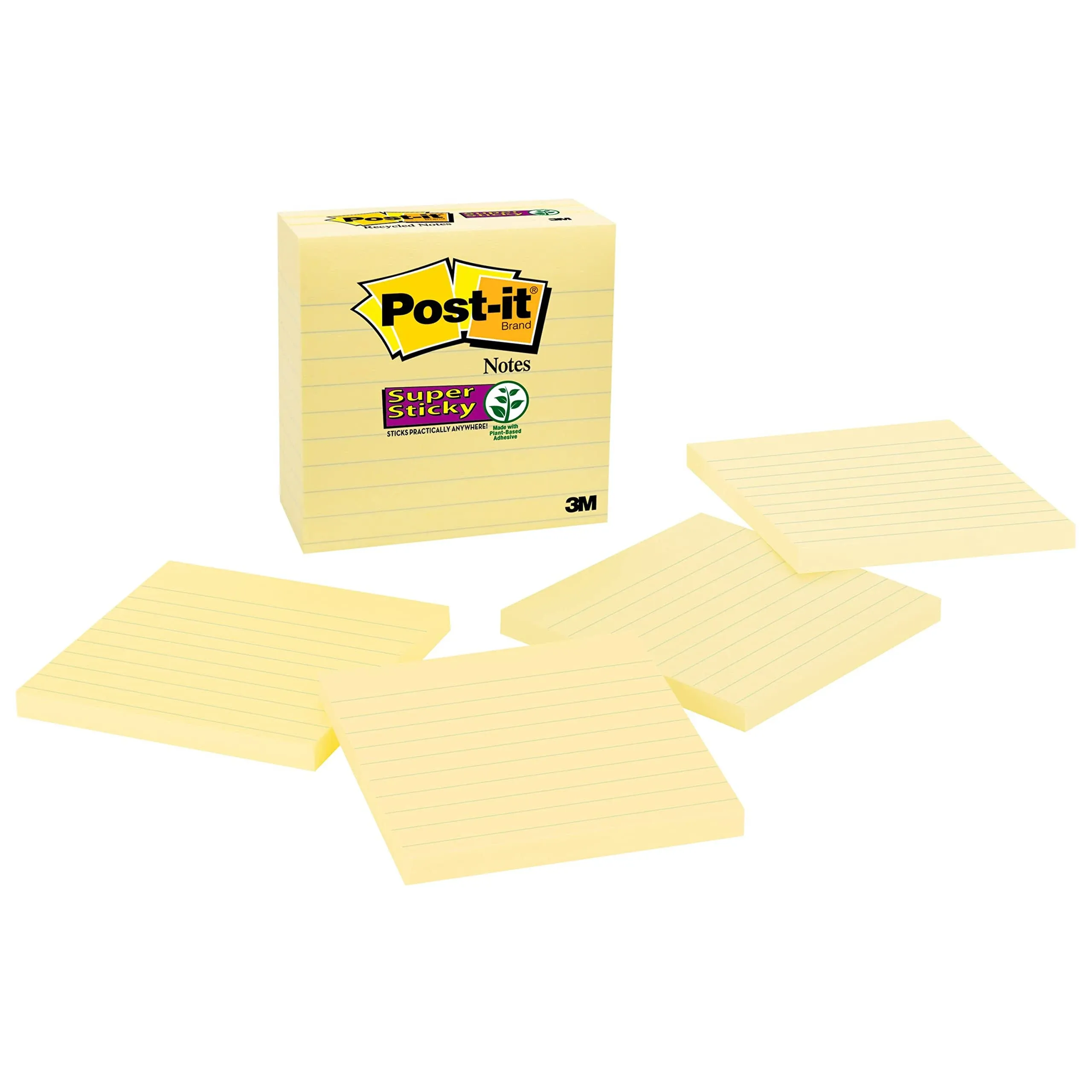 Post-it Super Sticky Lined Notes, 4 Sticky Note Pads, 4 x 4 in., School Supplies for Students, Ideal for Textbooks, Notebooks, Walls and Vertical Surfaces, Canary Yellow