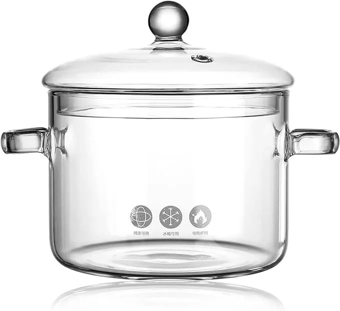 yvsay Glass Saucepan with Cover, Stovetop Cooking Pot with Lid and Handle Simmer ...