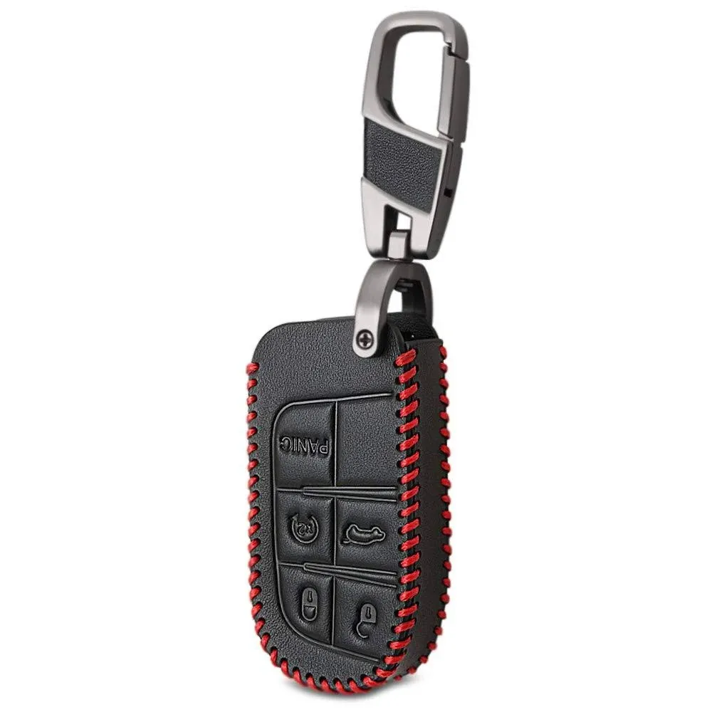 Thie2e Genuine Leather Key Fob Cover Case Fit for Jeep Grand Cherokee Renegade ...