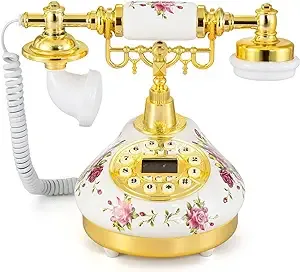 Button Dial Vintage Telephone Retro Antique Landline Telephone Caller ID Wired Landline Phone Push Button Dial Landline Phone for Home Office Cafe Decor