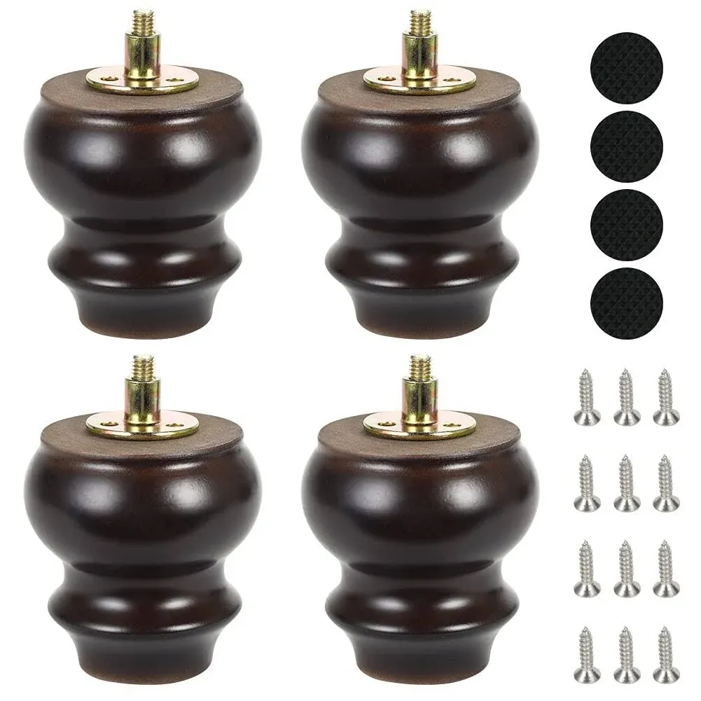 CtopoGo Wooden Round Gourd Furniture Legs 3 Inch Set of 4 Mid-Century Modern Sofa Couch Chair Armchair Night Stand Recliner Dresser Cabinet Feet Legs with Pre-Drilled Bolts (3" / 8cm, Walnut)