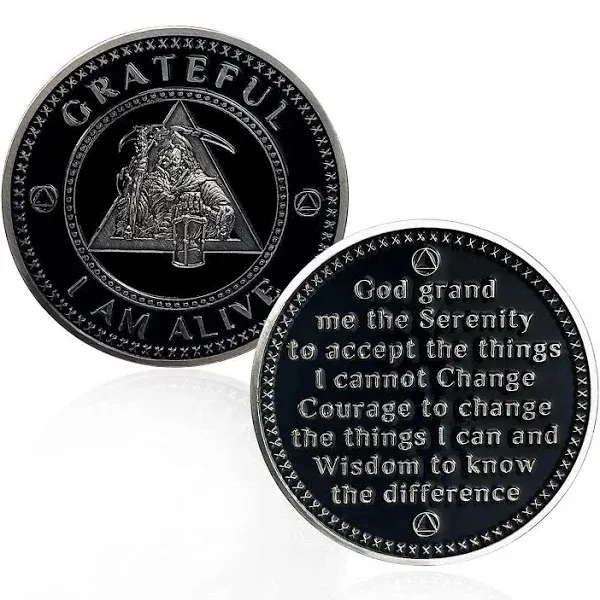 AA Medallion Coin - Grateful I Am Alive - Sobriety Recovery Chip Anniversary