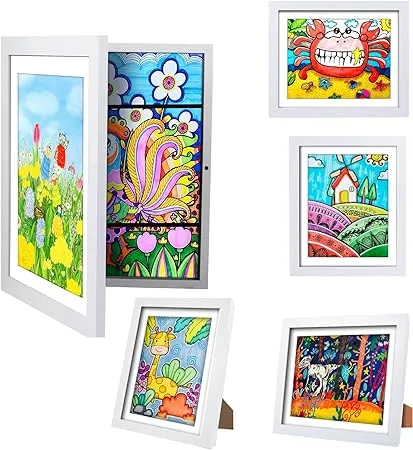 3 Pack Kids Art Frames Black, Rustic Woodgrain 8.5x11in Kids Artwork Frame Changeable Front Opening Without Mat, Children Art Storage Picture Frame Hold 50Pcs Crafts, Drawing, Art Projects, Schoolwork