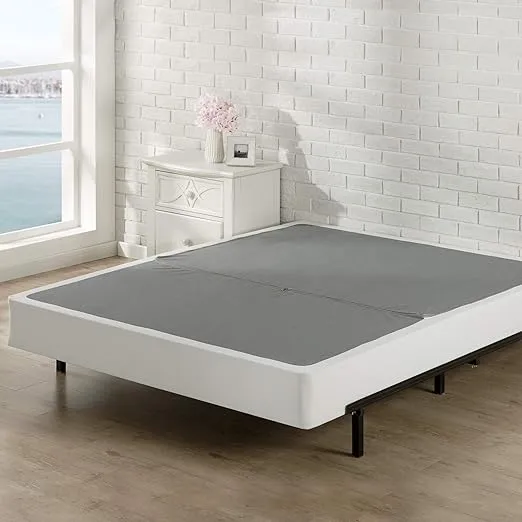 ZINUS No Assembly Box Spring / 4 Inch White Mattress Foundation / Sturdy Metal Structure, Queen,Grey