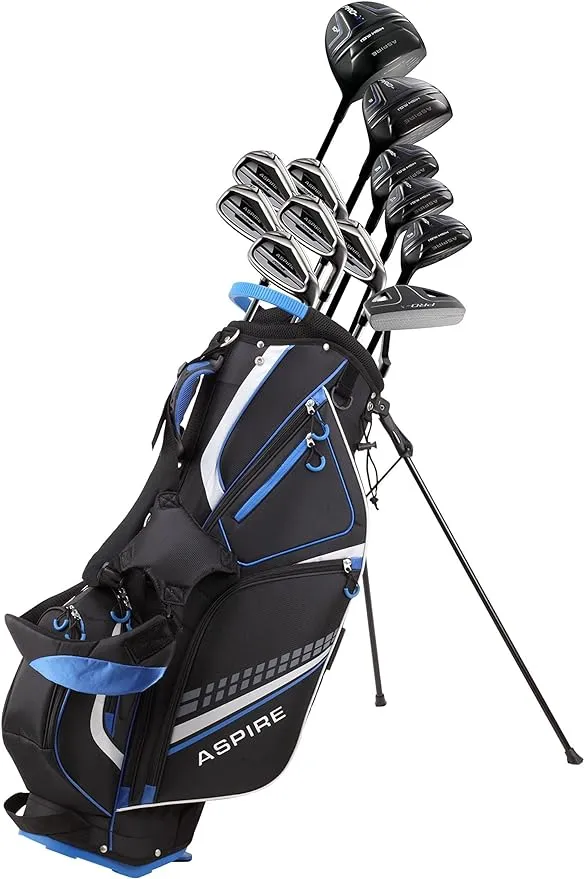 19 Piece Men's Complete Golf Club Package Set with Titanium Driver, #3 Fairway Wood, 3-4-5 Hybrids, 6-SW Irons, Putter, Stand Bag, 5 H/C's - Choose Options!