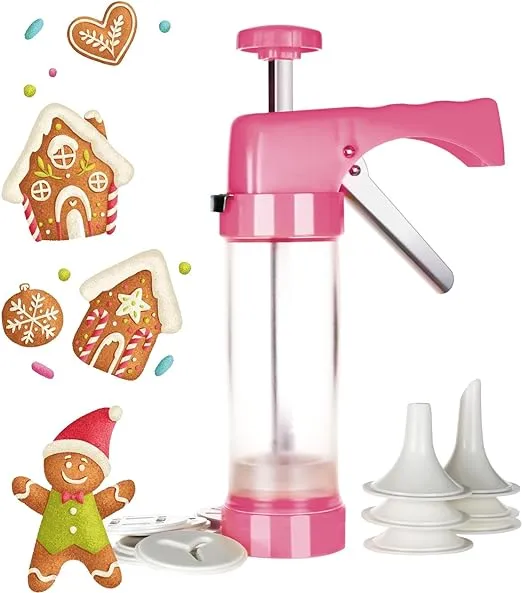 Ourokhome Cookie Press Gun Kit - Clear Tube with 16 Discs and 6 Icing Tips (Red)