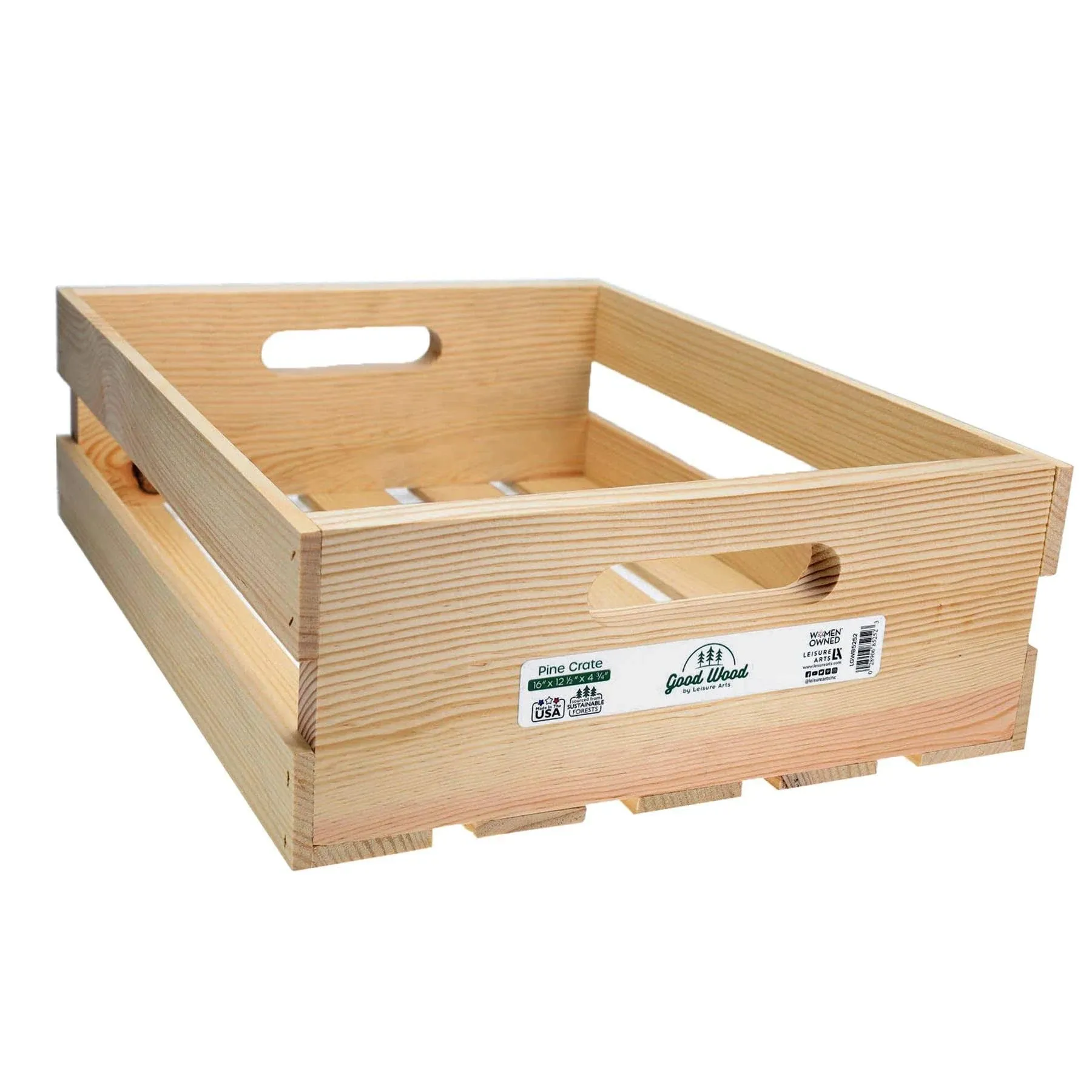 Leisure Arts Good Wood Wooden Crate, Wood Crate Unfinished, Wood Crates for Display, Wood Crates for Storage, Wooden Crates Unfinished, Pine, 16" x