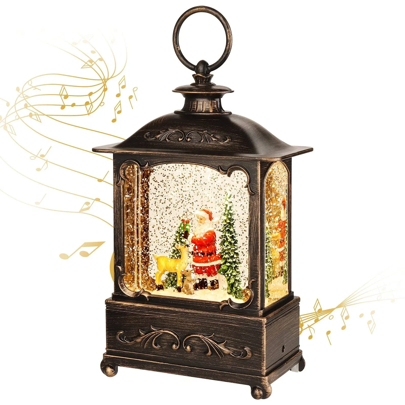 Christmas Lantern, Lit Christmas Snow Globe Lantern-with USB+ Music Christmas Water Lantern Snow Globe Portable Creative Cute Christmas Decorations and Charming Gifts (Elderly Deer)