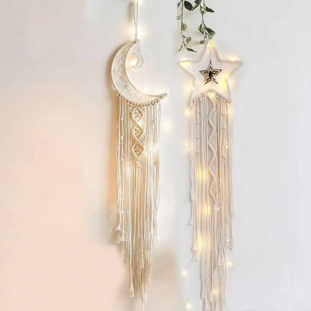 DIY Kit, Moon Macrame Wall Hanging Craft Supply Kit with String Lights, Craft Kit for Adults, Boho Home Decor