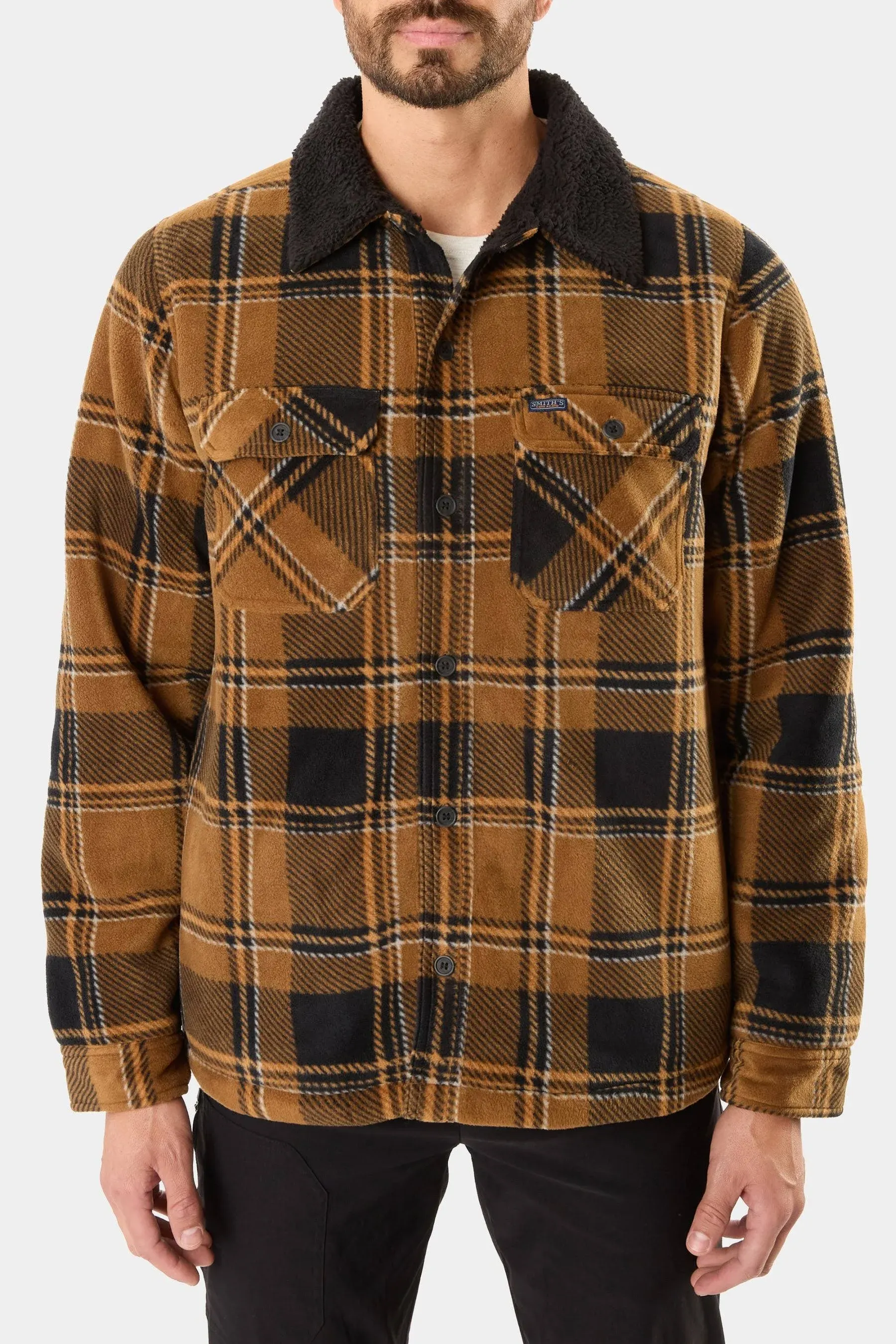 Smith's Workwear Men's Lined Plaid Micro Polarfleece Jacket with Sherpa Collar