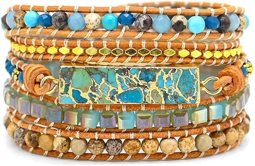 ZOSOJONA Women Wrap Bracelets Boho Natural Stone Jasper Turquoises Strand Bracelet Jewelry Collection