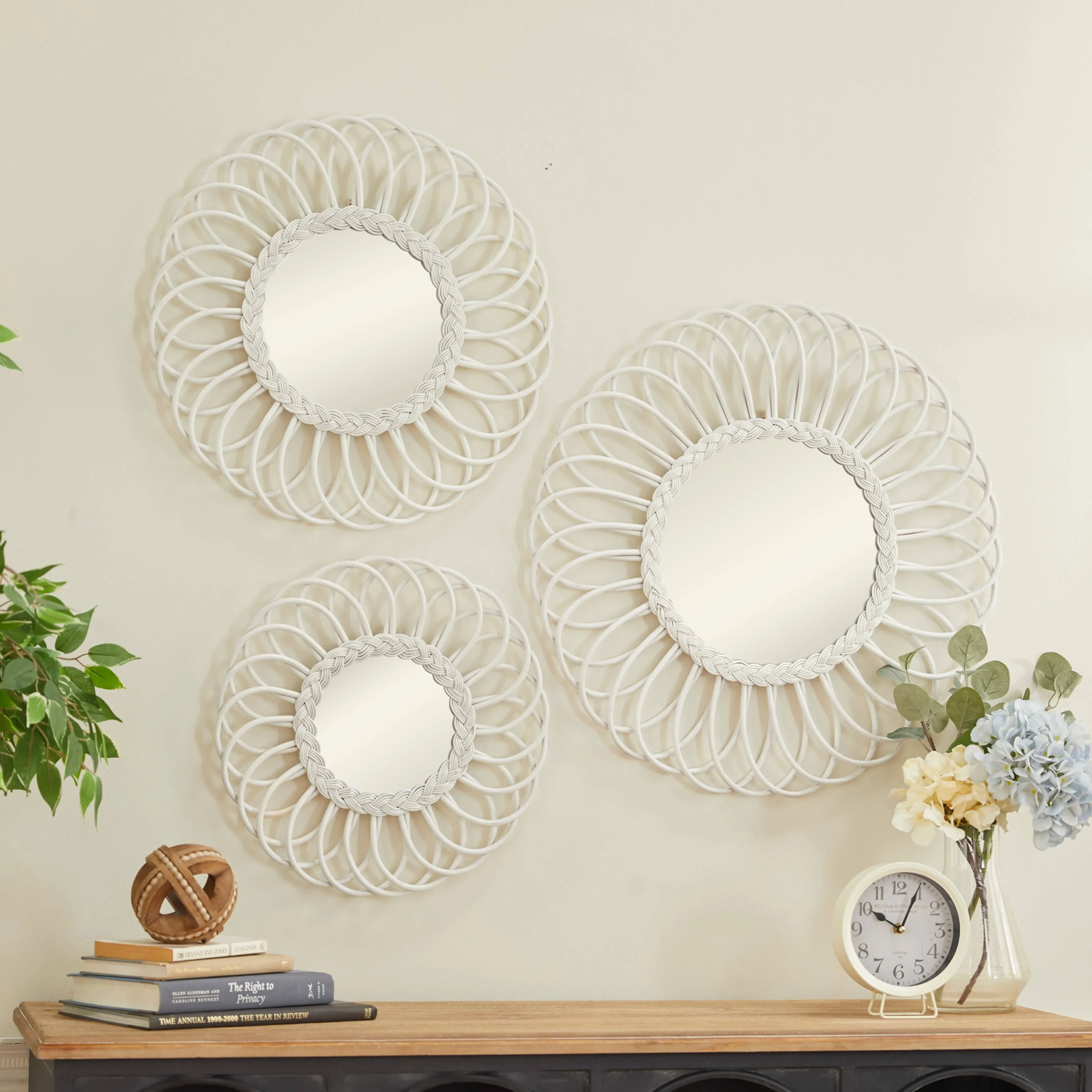 Monroe Lane Traditional Wood Wall Mirror - Set of 3, White