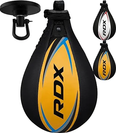 RDX Speed Bag Boxing Ball with Hanging Swivel Set, Genuine Leather Dodge Striking Mount Kit Heavy Duty, MMA Muay Thai Punching Fitness Workout Kicking Martial Arts Training