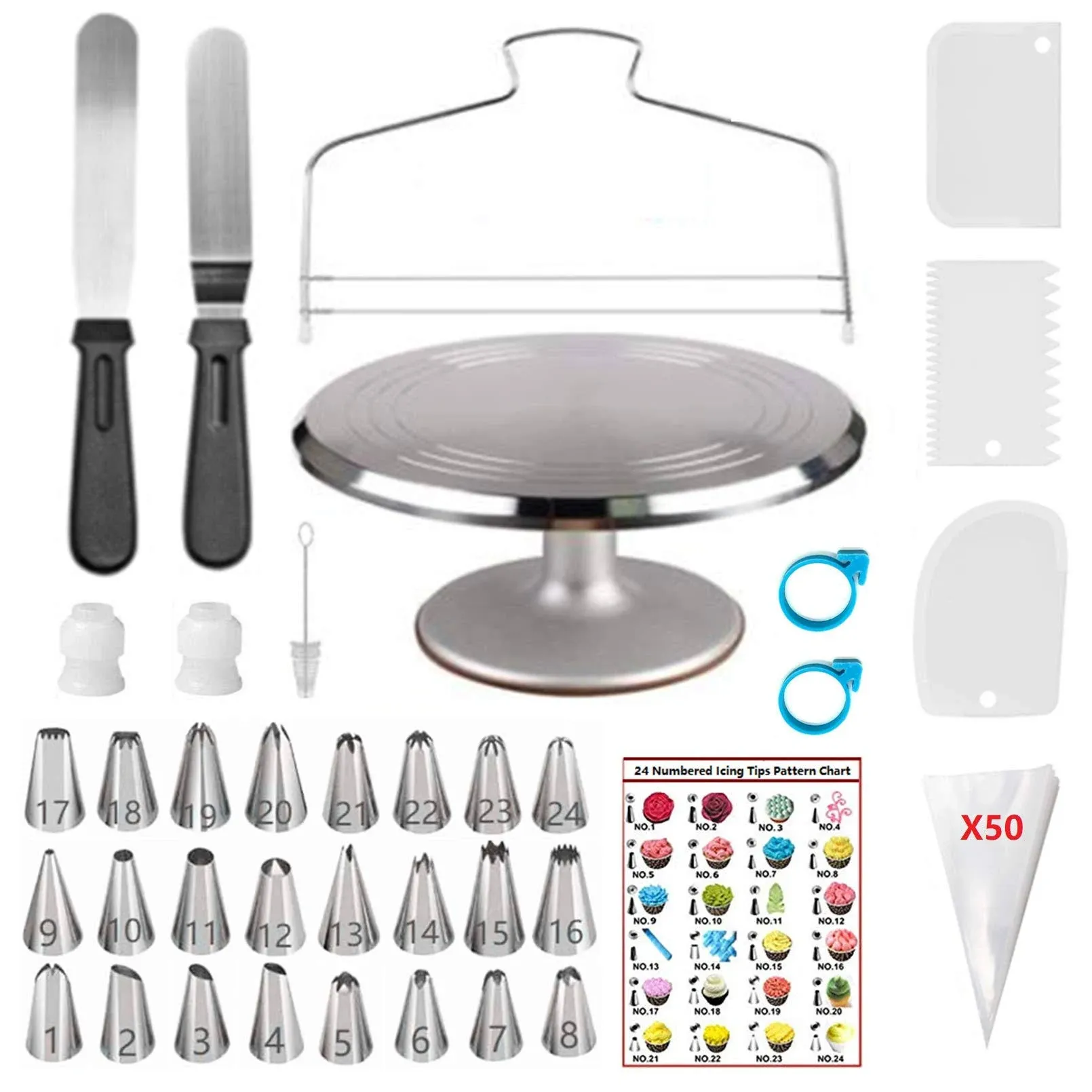 ANSLYQA 87 Pcs Cake Decorating Kit with Aluminium Alloy Rotating Cake Turntable ...