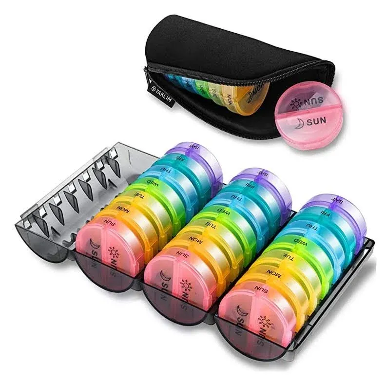 ［Upgrade］ Monthly Pill Organizer 2 Times A Day,One Month Box AM PM,Daily Cases Large 4 Week,Medication 28 Days Dispenser for Pills,Fish Oils, Vitamin,Supplement(Rainbow)…