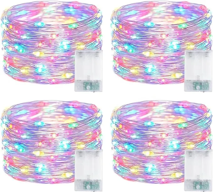 4 Pack of Multicolor Fairy Lights Battery Powered, 20FT 60 LED Waterproof Atmosphere Mini Flashing Light, Silver Copper Wire with Timer Warm White Fairy Lights Christmas Wedding Terrace Party