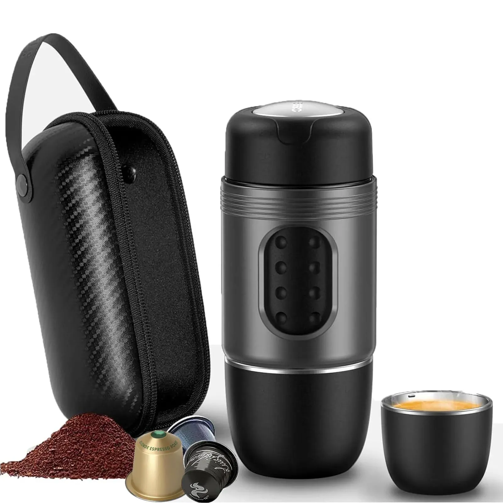 STARESSO Travel Coffee Maker, Mini Portable Espresso Maker, 2IN1 Extra Small Manual Espresso Machine Compatible with Ns Capsules and Ground Coffee