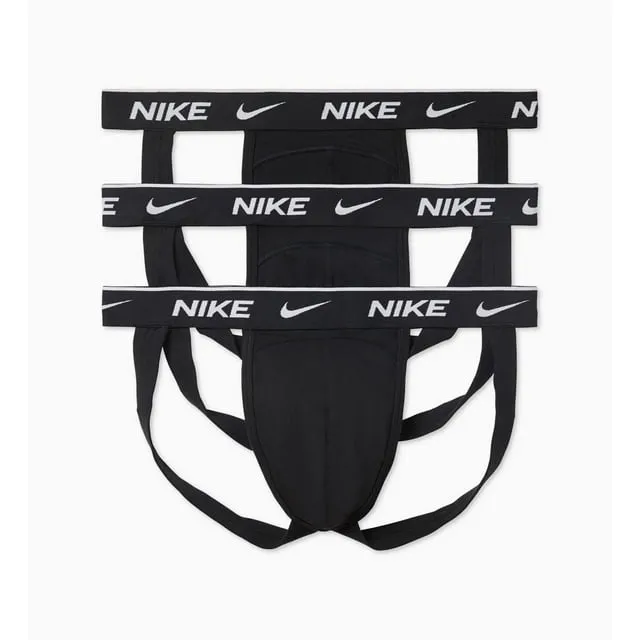 Nike Men`s Everyday Cotton Stretch Jockstraps 3 Pack, Black/White, Large