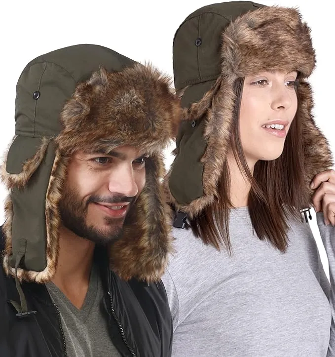 Tough Headwear Winter Trapper Hat - Russian Ushanka Trooper Aviator Hats for Men & Women - Snow Eskimo Hat with Ear Flaps