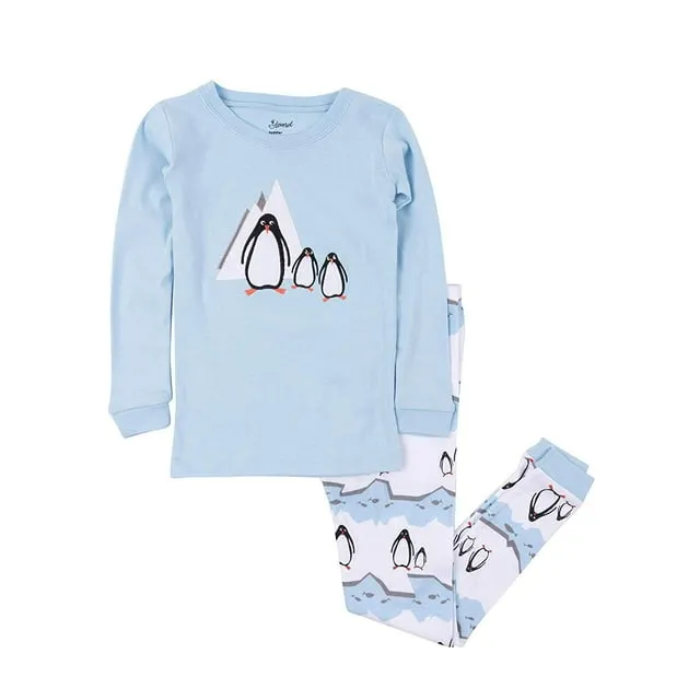 Christmas Kids Two Piece Cotton Pajamas Penguin