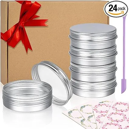 Aluminum Tin Cans 24PCS 2 Oz Metal Round Tins Screw Lid Containers Open Box