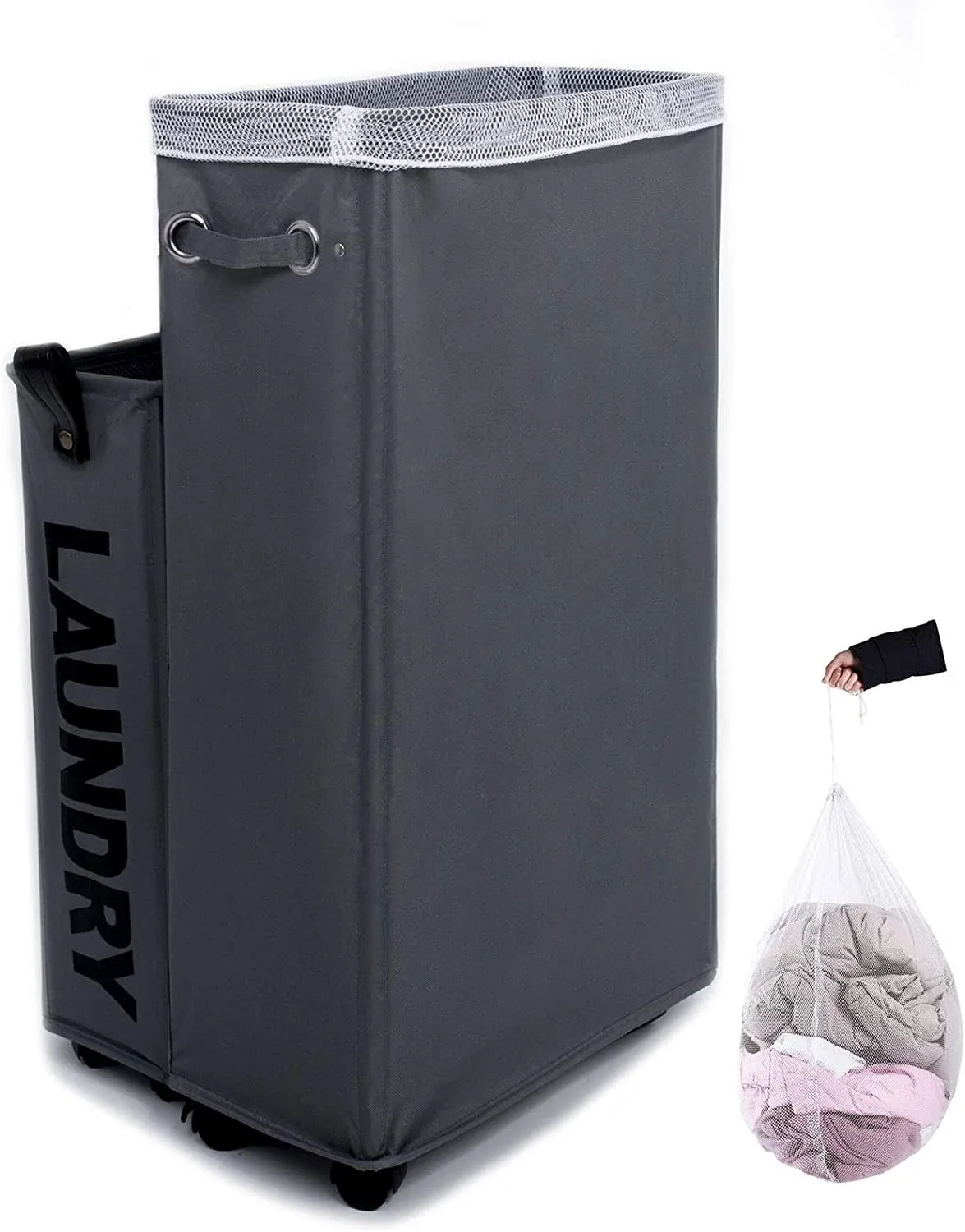 Caroeas Laundry Hamper, Rolling Laundry Basket Collapsible Tall Slim Laundry ...