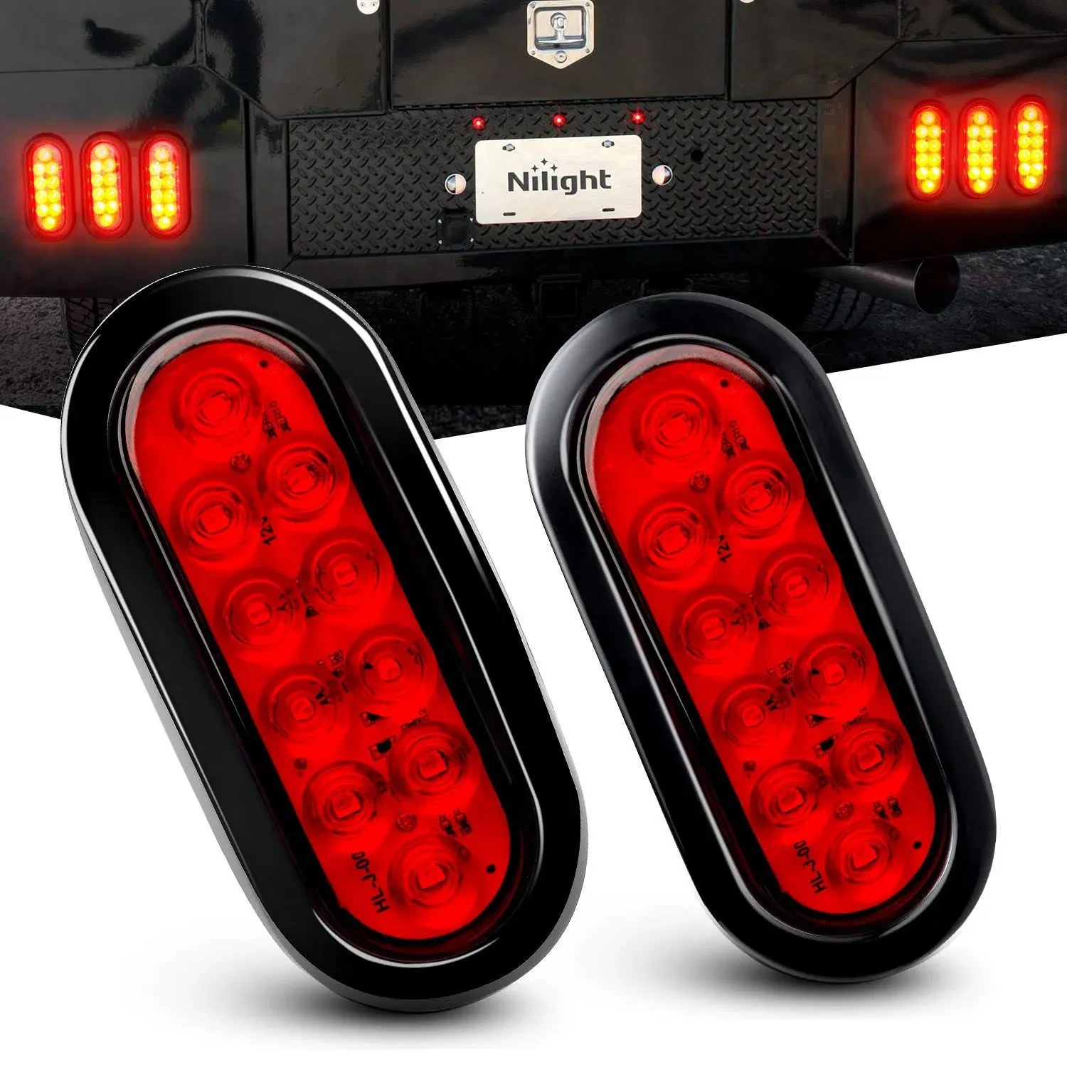 Nilight - TL-01 6" Oval Red LED Tail 2pcs W/Surface Mount Grommets Plugs IP65 ...