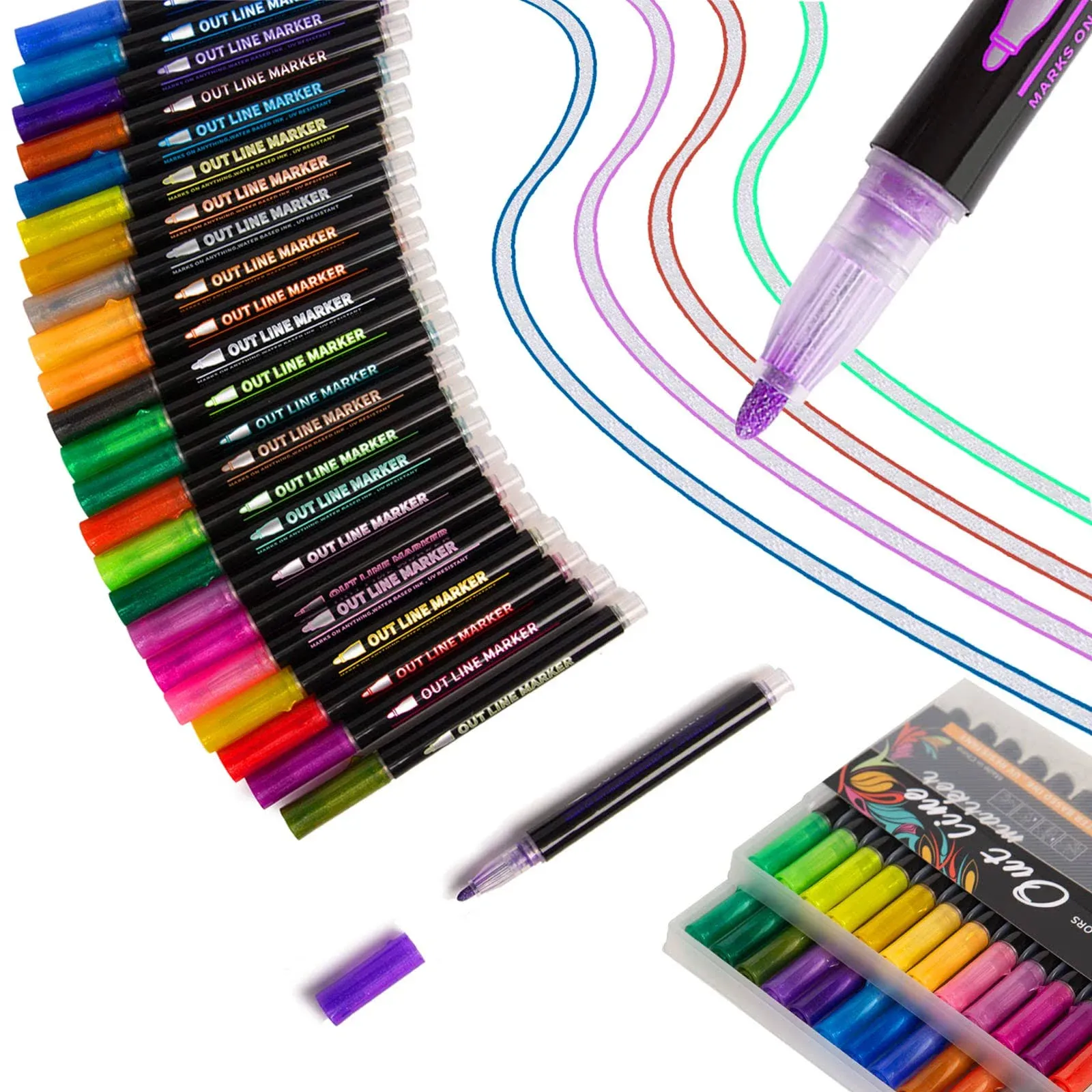 Upanic Super Squiggles Outline Markers-24 Colors Super Squiggles MarkersOutli..<wbr/>.