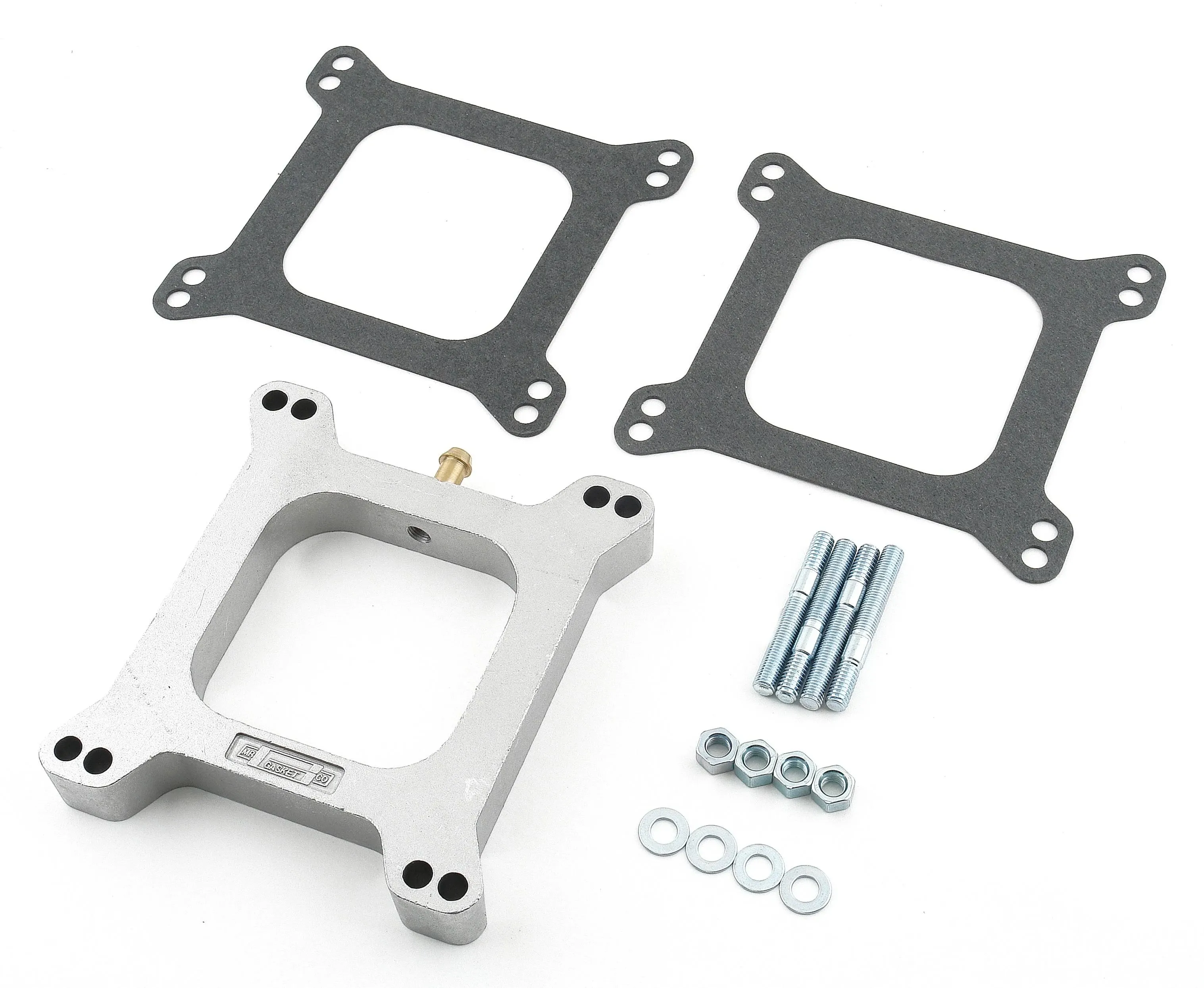 Carburetor Spacer - 1 in Thick - Open - Square Bore - PCV Port - Hardware Included - Aluminum - Natural - Each