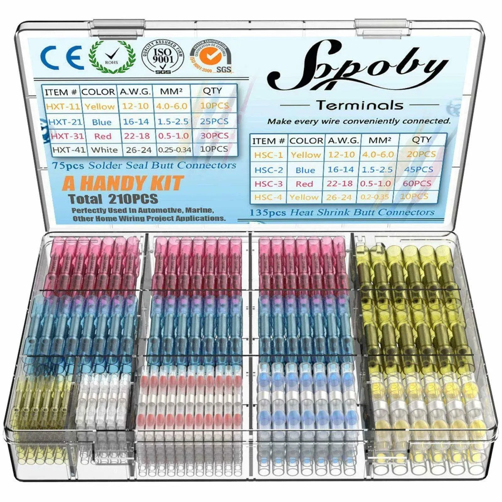 210pcs Heat Shrink Connectors, Sopoby Solder Seal Wire Connectors &amp; Heat Shrink