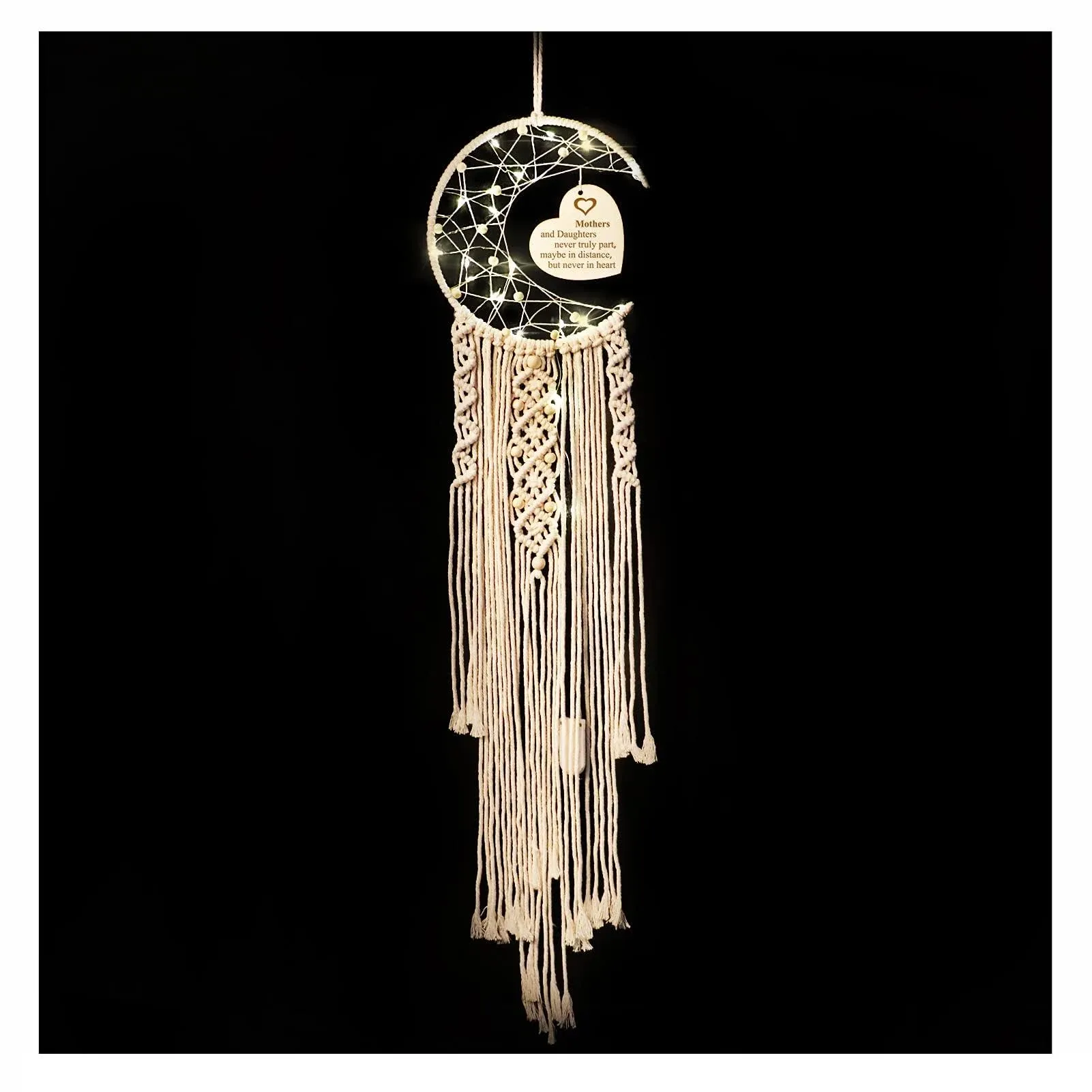 WIFTREY Moon Dream Catcher Gifts for Mom, Beige Macrame Wall Hanging Decoration