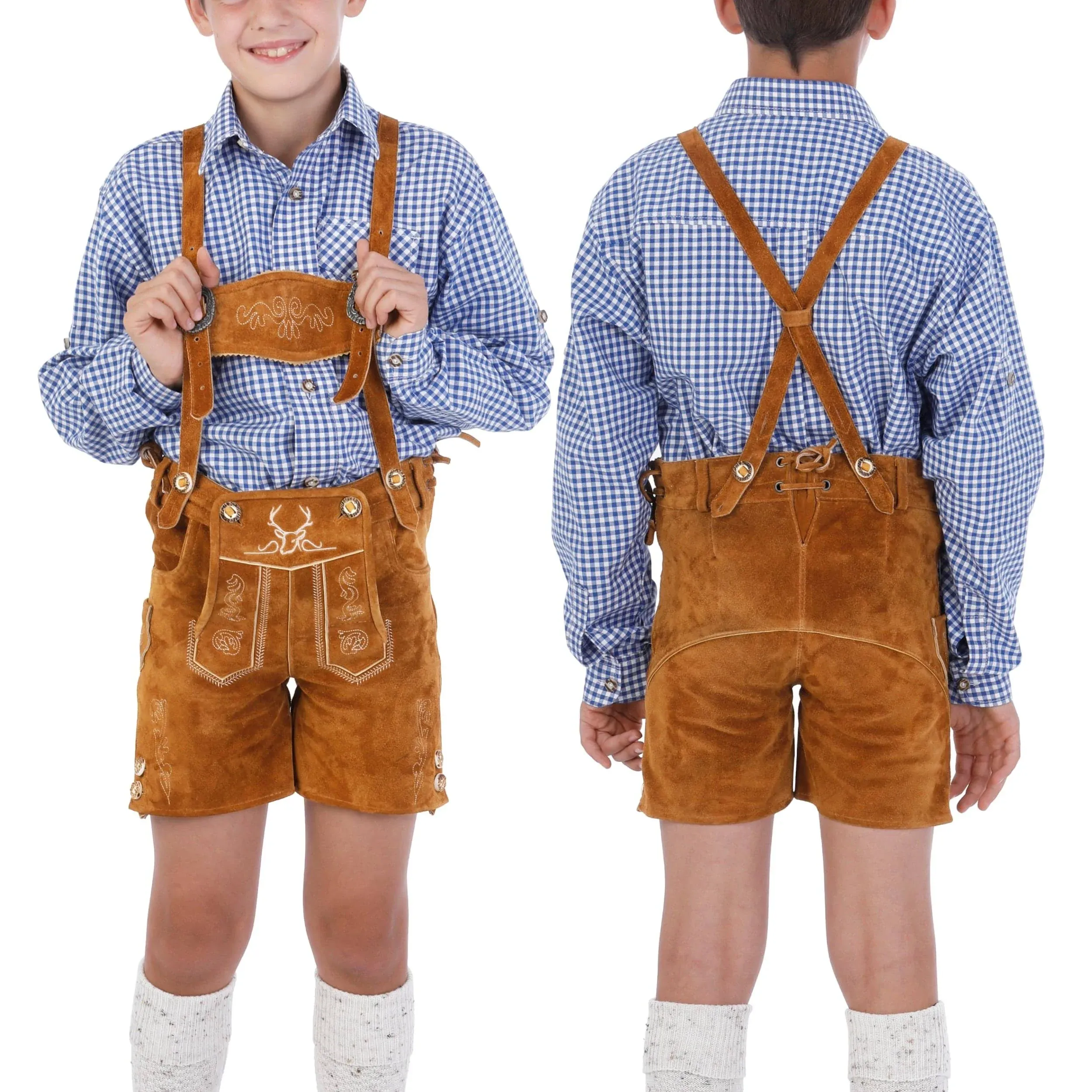 BAVARIA TRACHTEN Child Lederhosen - Authentic Genuine Leather Lederhosen for Kids Age 3-14 (Boys & Girls) - Oktoberfest