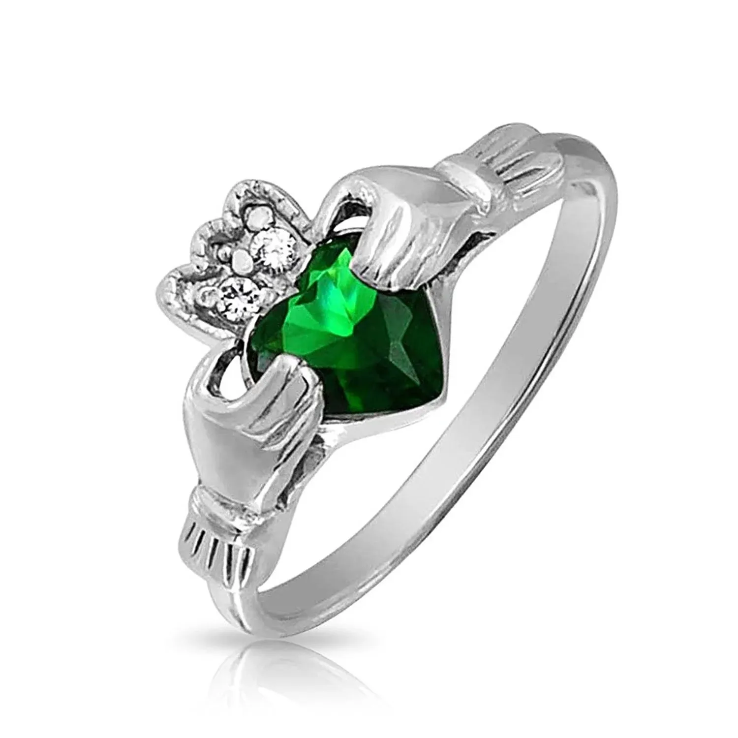 Sorority Sister BFF Cocktail Statement Ring CZ Gemstone Claddagh .925 Silver