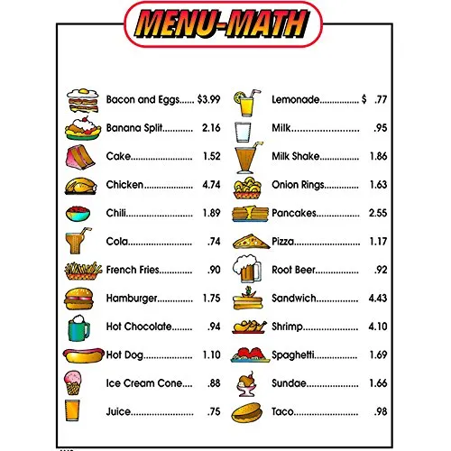 Menu Math for Beginners 6pk Extra Price Lists