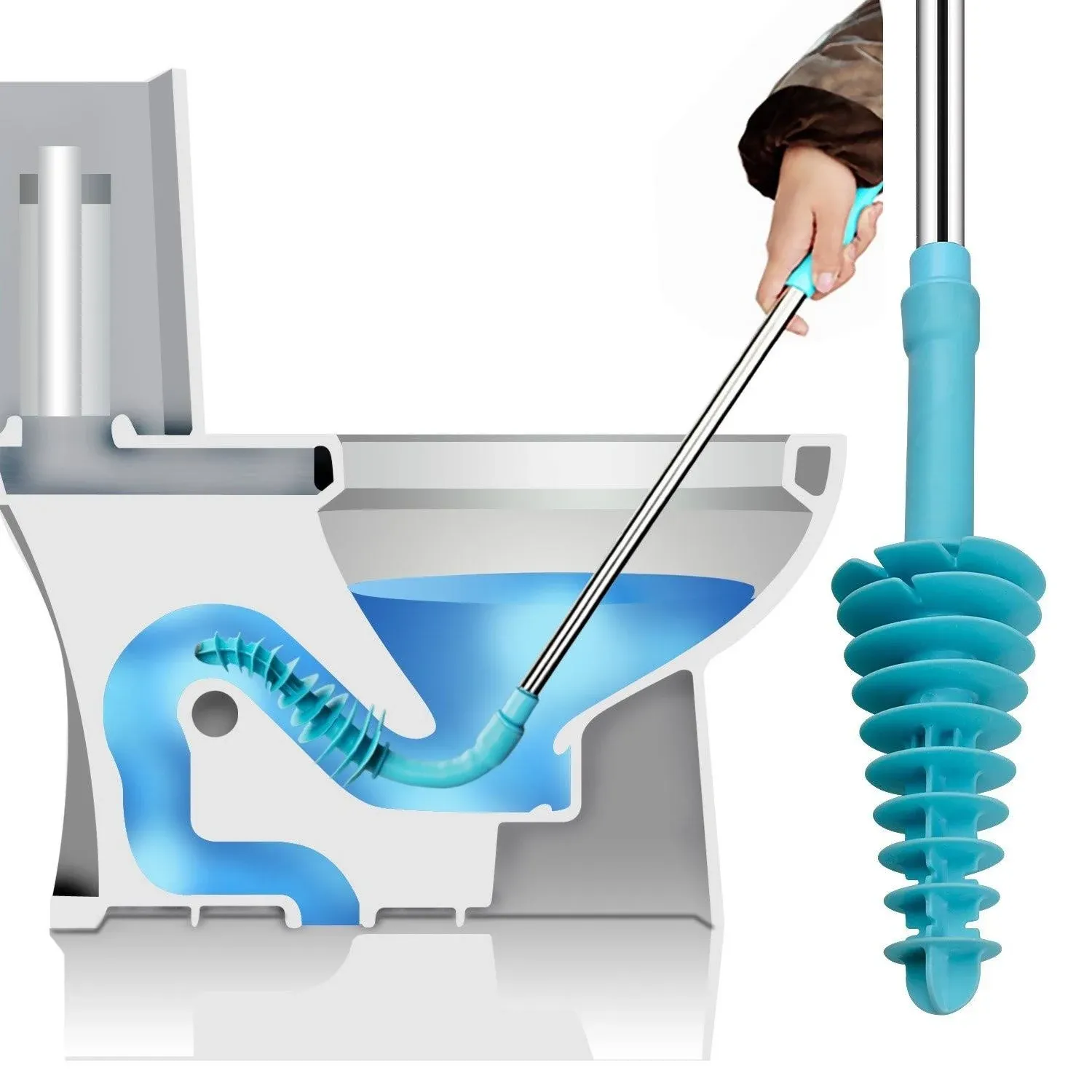 Samshow toilet plunger for siphon type toilet pipe mechanical cleaning