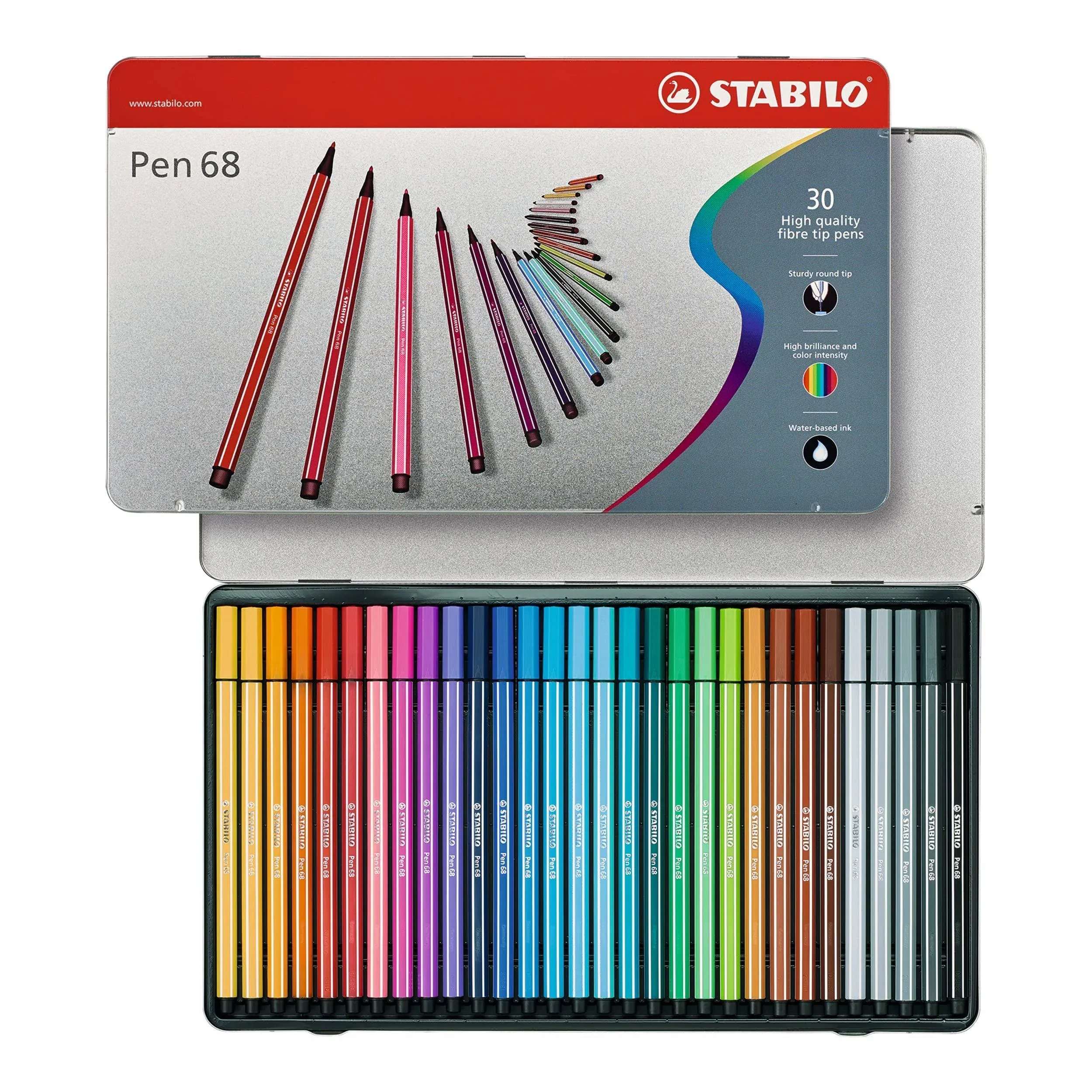 STABILO Pen 68 Metal Box Of 30 Assorted Colours Arty