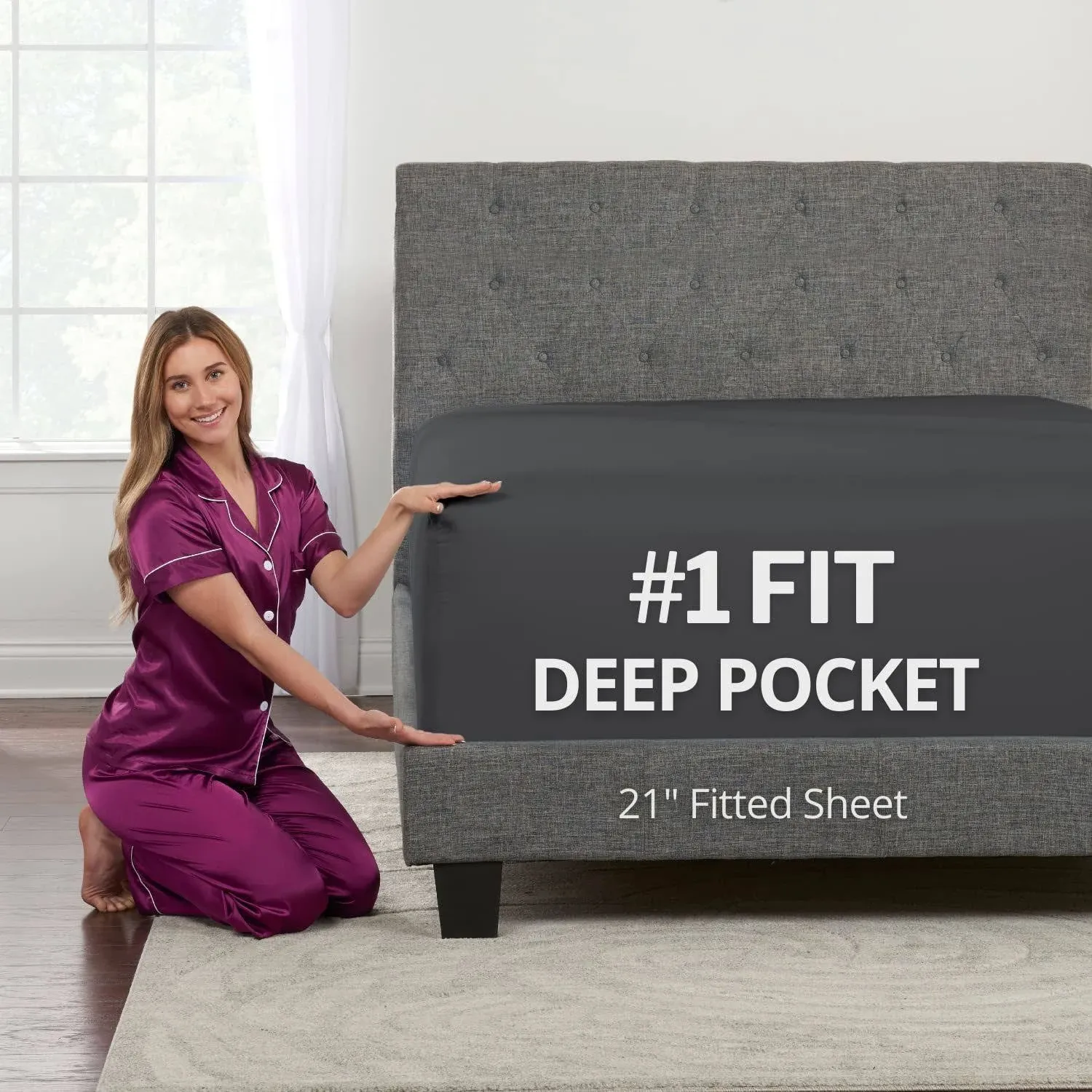 XL Twin Sheets Deep Pockets Fitted – Twin XL Fitted Sheets Only – 21” Fitted Sheets Perfectly Fit 17”–23” Deep Mattress & Toppers – Lovely Joyful Feel – 1 Bottom Sheet Extra Long Twin Size – Dark Grey