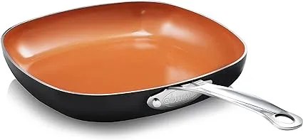 Gotham Steel Copper Square Shallow Pan with Super Nonstick Ti-Cerama Coating, 9.5 Inch