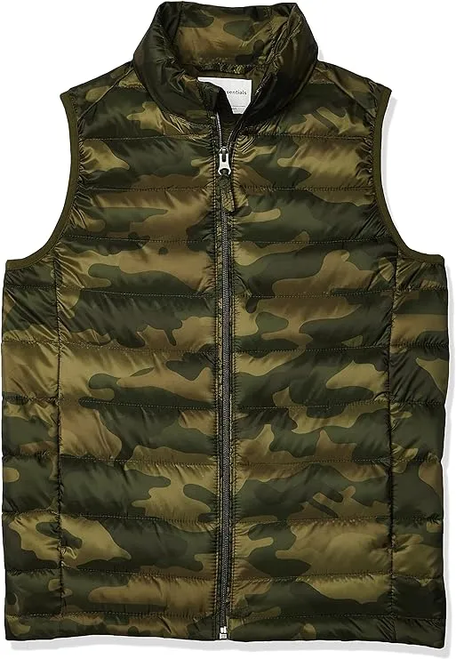 NEW (in bag!) Boys Lightweight Water-Resistant Packable Puffer Vest Green Camo