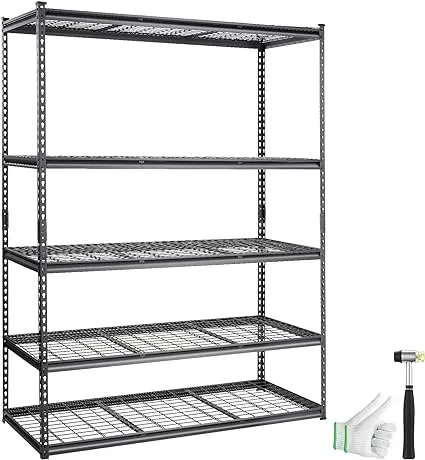 VEVOR Storage Shelving Unit 5-Tier Adjustable 2000 lbs Capacity Heavy Duty Garage Shelves Metal Organizer Wire Rack Black 60" L x 24" W x 78" H