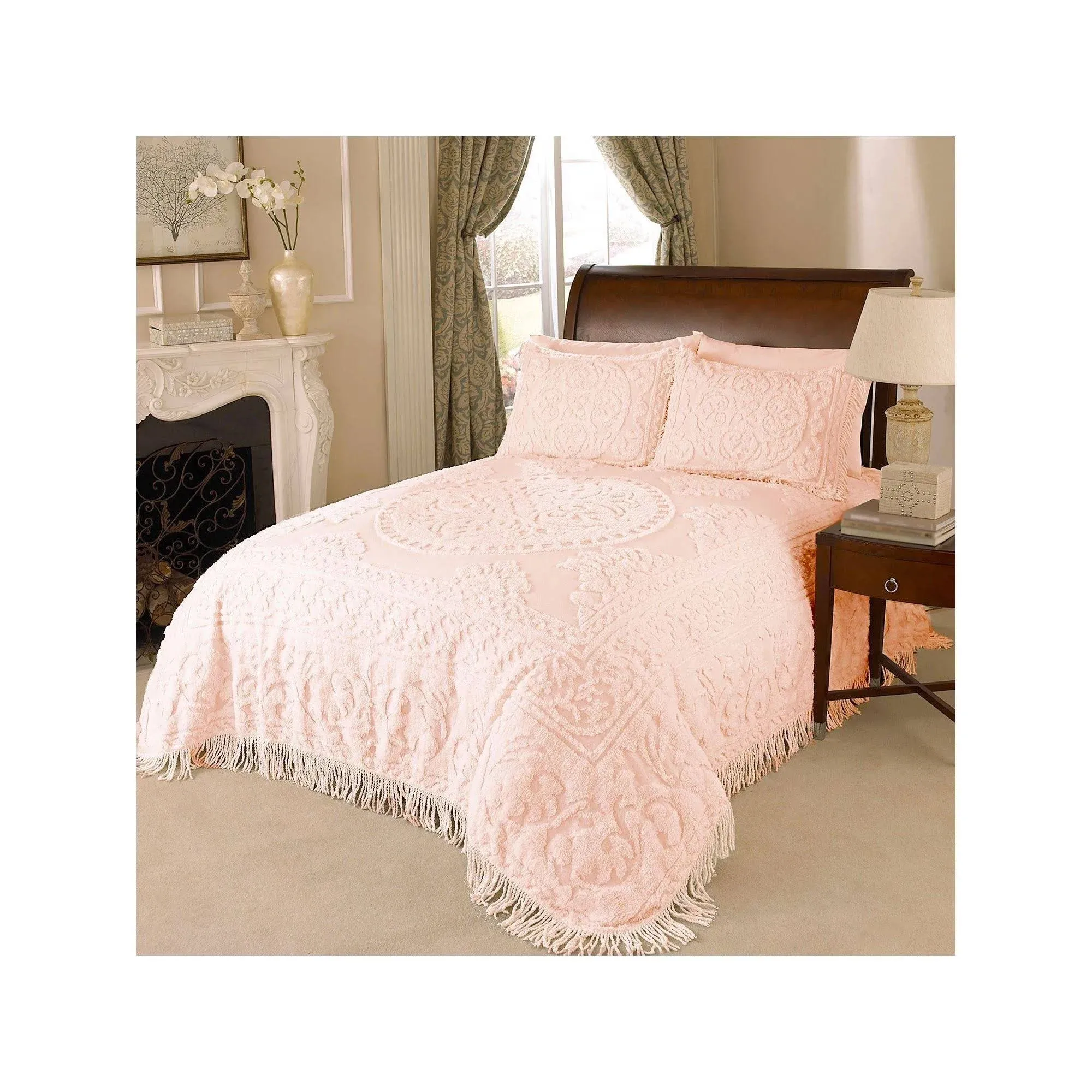 Beatrice Home Fashions Medallion Chenille Bedspread, Queen, Blush