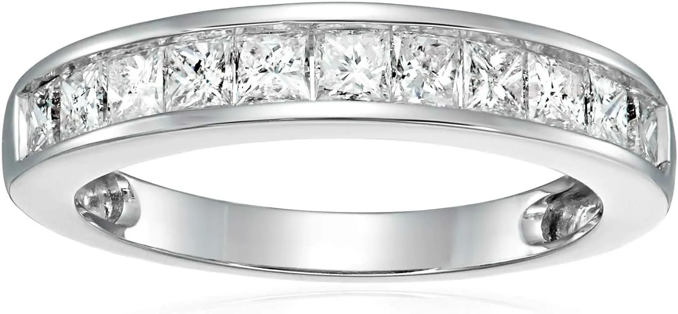 1 carat (ctw) Diamond Wedding Anniversary Band for Women, Half Eternity Princess Cut Diamond Engagement Ring in 14K White Gold Channel Set 1 cttw, Size 4.5-10