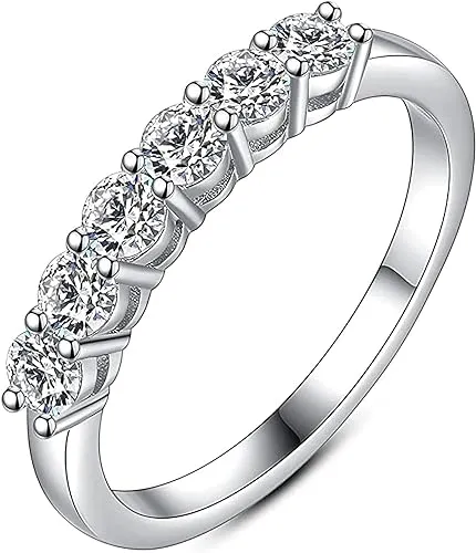 YODEWA Moissanite Wedding Band for Women Half Eternity 925 Sterling Silver 0.2/0.3/0.35/0.42ct DEF Color VVS Lab Created Diamond Thin Stackable Real Moissanite Anniversary Wedding Rings Size 4-11