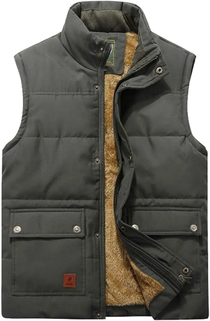 Flygo Men's Winter Warm Outdoor Padded Puffer Vest Thick Fleece Lined Sleeveless ...