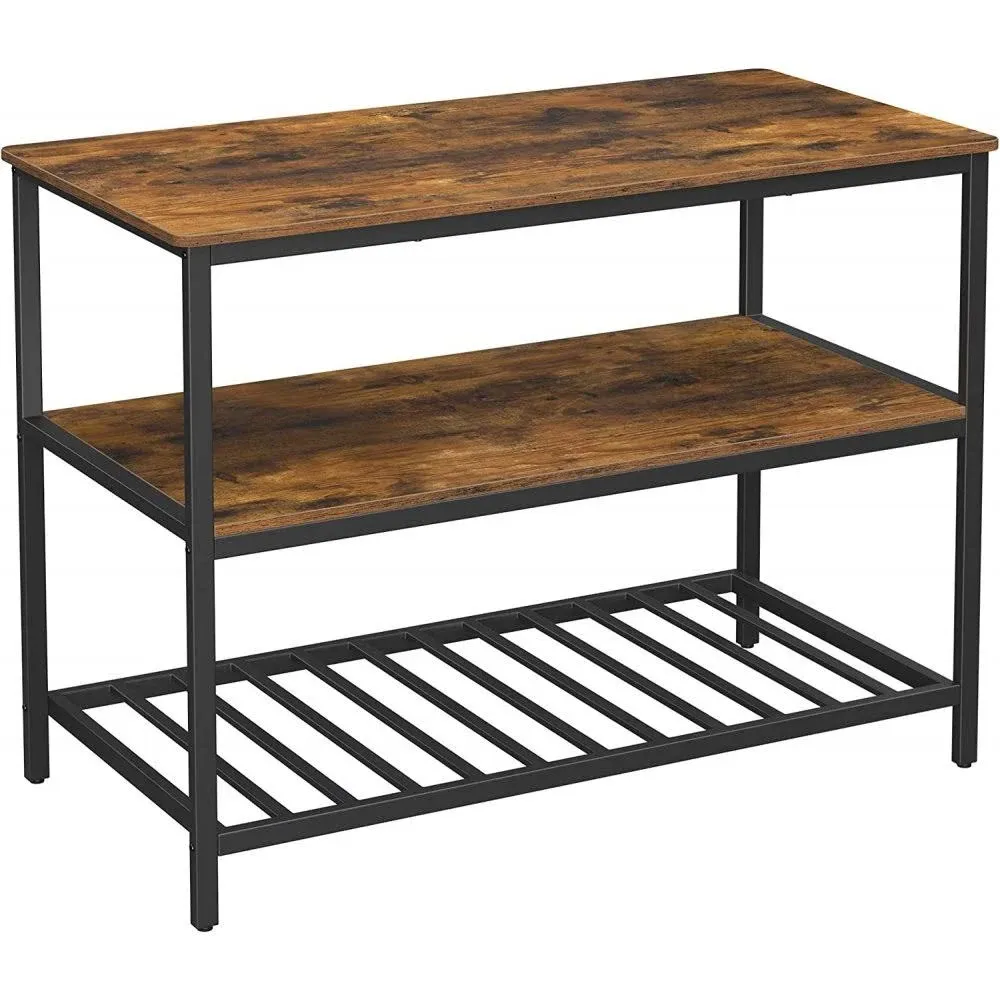 VASAGLE Kitchen Island with 3 Shelves, 39.4 Inches Kitchen Shelf with Large Worktop, Stable Steel Structure, Industrial, Easy to Assemble, Rustic