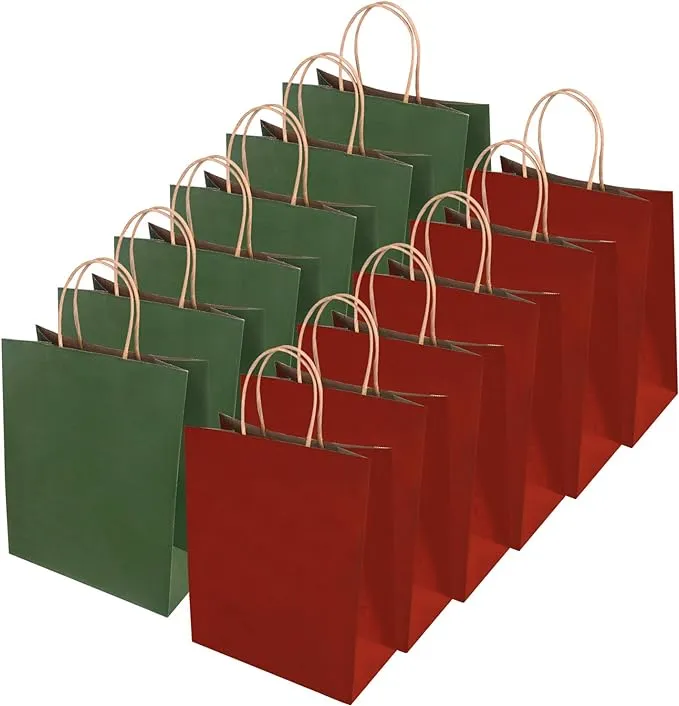 24 Pieces Red Green Christmas Paper Bags 8.66 x 6.3 x 3.15 Inches